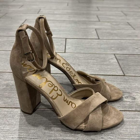 Sam Edelman Oatmeal Suede Yancy Ankle Strap Heels - Picture 11 of 12